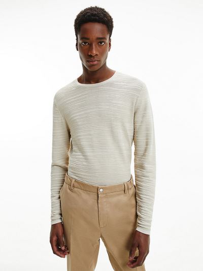 Calvin Klein Ruhák HU676328 | Calvin Klein Organic Cotton Silk Textured Férfi Pulóver Szürke
